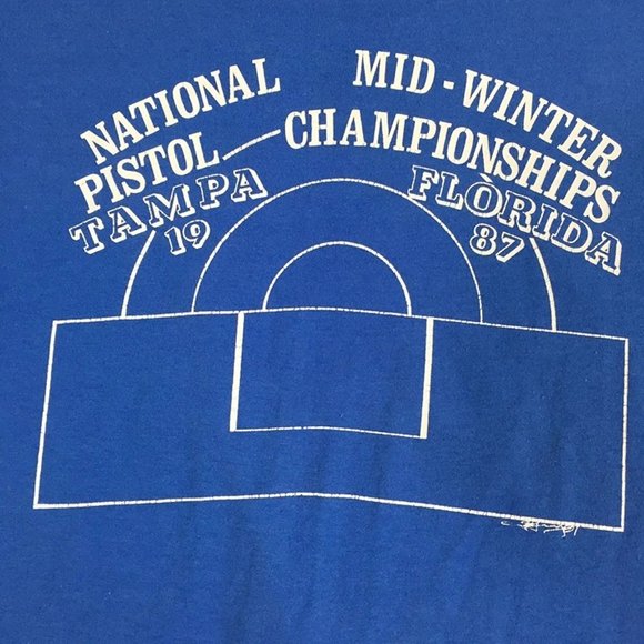 Vintage 80's t-shirt Screens Stars XL Blue Pistol Shooting Championships Tampa - Picture 2 of 2